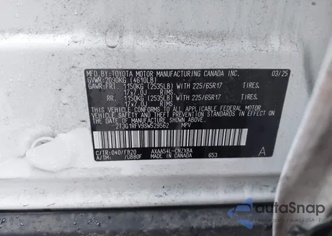 2025 Toyota Rav4 Le z USA, uszkodzony, nr VIN 2T3G1RFV9SW529562